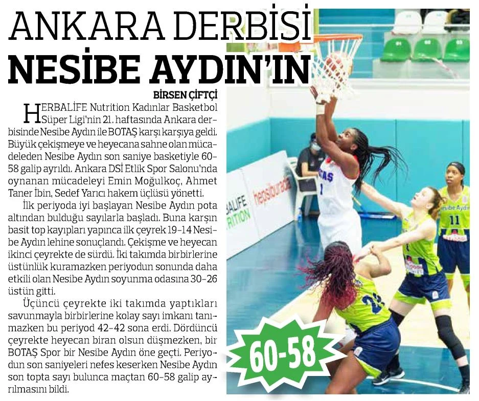 Ankara derbisi Nesibe Aydın’ın
