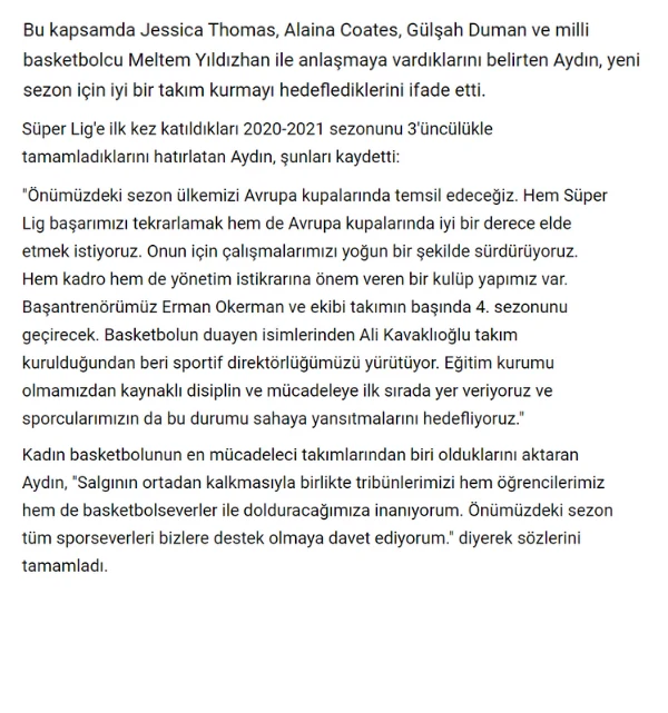 Dört oyuncuyla anlaştı · haberin devamı · devam kupürü