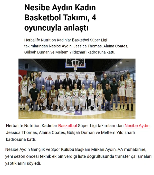 Nesibe Aydın Kadın Basketbol Takımı, 4 oyuncuyla anlaştı